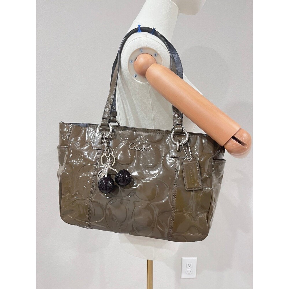 COACH OP ART embossed patent leather gallery tote.